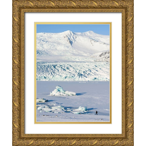 Glacier Fjallsjoekull and frozen glacial lake Fjallsarlon in Vatnajokull National Park Gold Ornate Wood Framed Art Print with Double Matting by Zwick, Martin