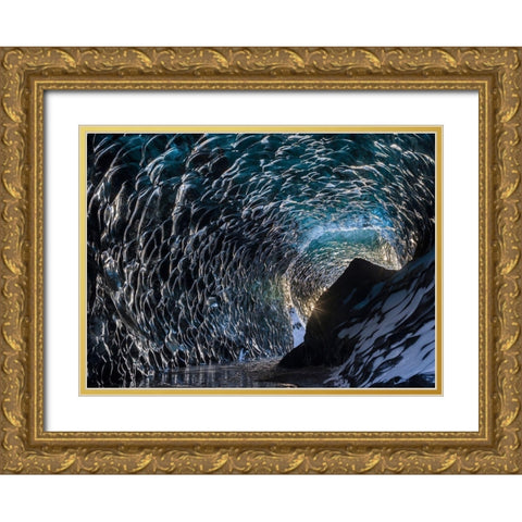 Ice cave at the northern shore of glacial lagoon Jokulsarlon in glacier Breidamerkurjokull Gold Ornate Wood Framed Art Print with Double Matting by Zwick, Martin