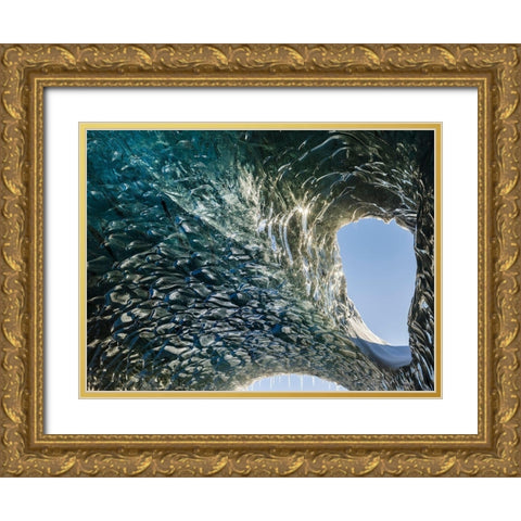 Ice cave at the northern shore of glacial lagoon Jokulsarlon in glacier Breidamerkurjokull Gold Ornate Wood Framed Art Print with Double Matting by Zwick, Martin