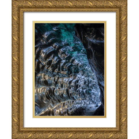 Ice cave at the northern shore of glacial lagoon Jokulsarlon in glacier Breidamerkurjokull Gold Ornate Wood Framed Art Print with Double Matting by Zwick, Martin