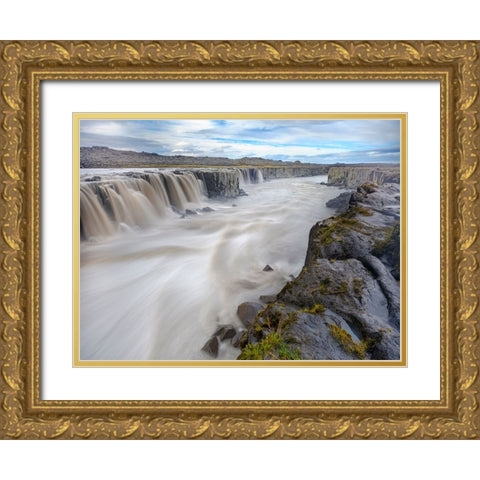 Waterfall Selfoss in the Vatnajokull National Park-Jokulsargljufur- Iceland Gold Ornate Wood Framed Art Print with Double Matting by Zwick, Martin