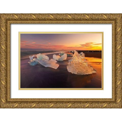 Diamond Beach on the southeast coast of Iceland Gold Ornate Wood Framed Art Print with Double Matting by Steve Mohlenkamp