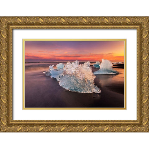 Diamond Beach on the southeast coast of Iceland Gold Ornate Wood Framed Art Print with Double Matting by Steve Mohlenkamp
