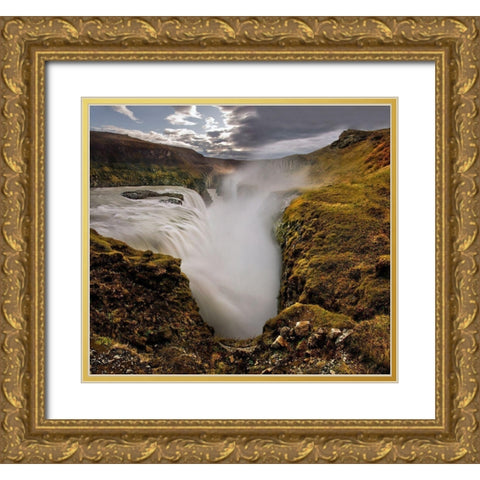 Gullfoss waterfall on the southern coast of Iceland Gold Ornate Wood Framed Art Print with Double Matting by Steve Mohlenkamp