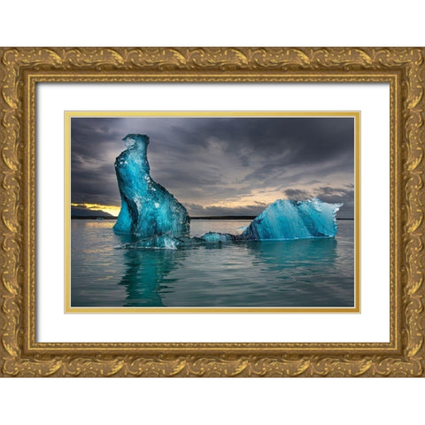 Icebergs float at will in Jokulsarlon lagoon-Iceland-headed for the north Atlantic Gold Ornate Wood Framed Art Print with Double Matting by Steve Mohlenkamp