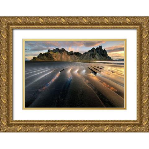 Vestrahorn beach near Hofn in the southeast of Iceland Gold Ornate Wood Framed Art Print with Double Matting by Steve Mohlenkamp