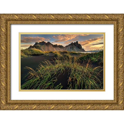 Vestrahorn beach near Hofn in the southeast of Iceland Gold Ornate Wood Framed Art Print with Double Matting by Steve Mohlenkamp