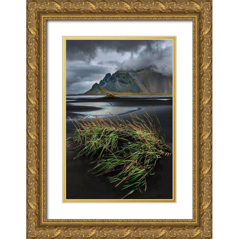 Vestrahorn beach near Hofn in the southeast of Iceland Gold Ornate Wood Framed Art Print with Double Matting by Steve Mohlenkamp