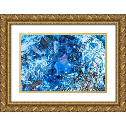 Abstract ice patterns background Diamond Beach Jokulsarlon Glacier Lagoon Vatnajokull National Park Gold Ornate Wood Framed Art Print with Double Matting by Perry, William