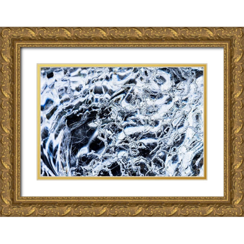 Abstract ice patterns background Diamond Beach Jokulsarlon Glacier Lagoon Vatnajokull National Park Gold Ornate Wood Framed Art Print with Double Matting by Perry, William
