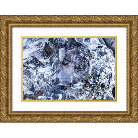 Abstract ice patterns background Diamond Beach Jokulsarlon Glacier Lagoon Vatnajokull National Park Gold Ornate Wood Framed Art Print with Double Matting by Perry, William