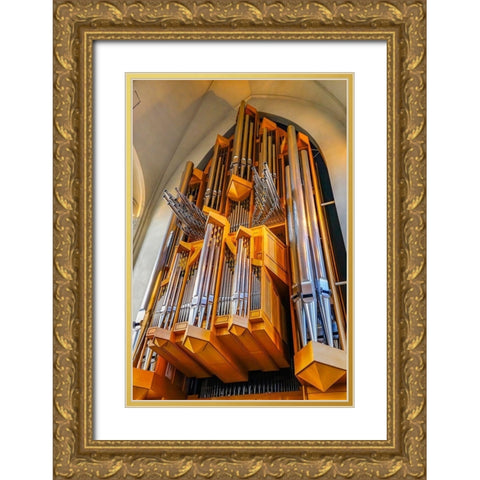 Hallgrimskirkja Large Lutheran Church Wooden Organ-Reykjavik-Iceland Gold Ornate Wood Framed Art Print with Double Matting by Perry, William