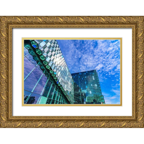 Modern glass concert hall-Reykjavik-Iceland Gold Ornate Wood Framed Art Print with Double Matting by Perry, William