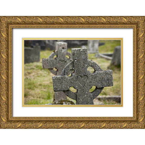 Ireland, Co Mayo, Achill Isl Celtic gravestones Gold Ornate Wood Framed Art Print with Double Matting by Kaveney, Wendy