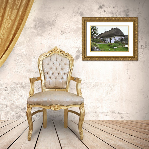 Ireland, Adare Cottage surrounded by a garden Gold Ornate Wood Framed Art Print with Double Matting by Flaherty, Dennis