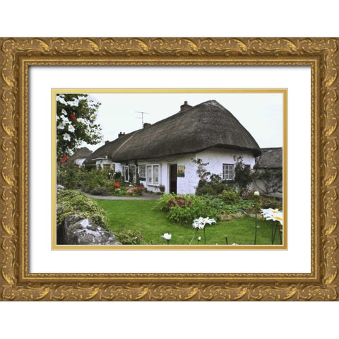 Ireland, Adare Cottage surrounded by a garden Gold Ornate Wood Framed Art Print with Double Matting by Flaherty, Dennis