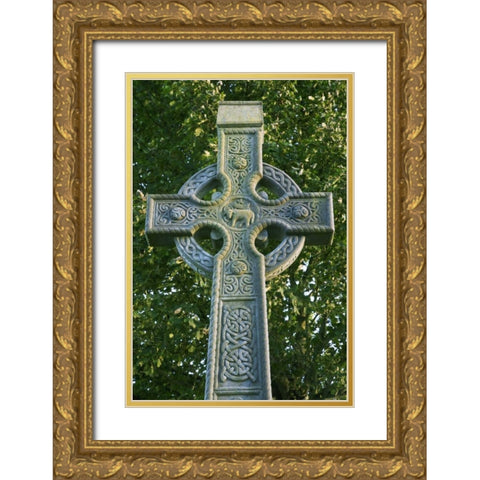 Ireland, Roscommon Celtic cross outside a Church Gold Ornate Wood Framed Art Print with Double Matting by Flaherty, Dennis