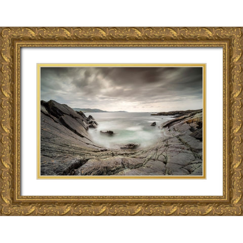 Europe-Ireland-Eyeries-Landscape with the Beara Bowl rock formation Gold Ornate Wood Framed Art Print with Double Matting by Jaynes Gallery