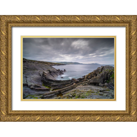 Europe-Ireland-Eyeries-Landscape with the Beara Bowl rock formation Gold Ornate Wood Framed Art Print with Double Matting by Jaynes Gallery