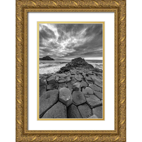 Interlocking basalt columns at sunset at the Giants Causeway near Bushmills-Northern Ireland Gold Ornate Wood Framed Art Print with Double Matting by Haney, Chuck