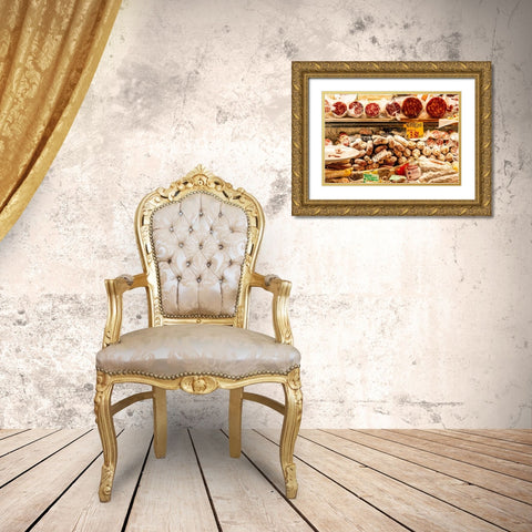 Italy-Rome Piazza della Rotunda-meat at Salami Antica Gold Ornate Wood Framed Art Print with Double Matting by Jones, Alison