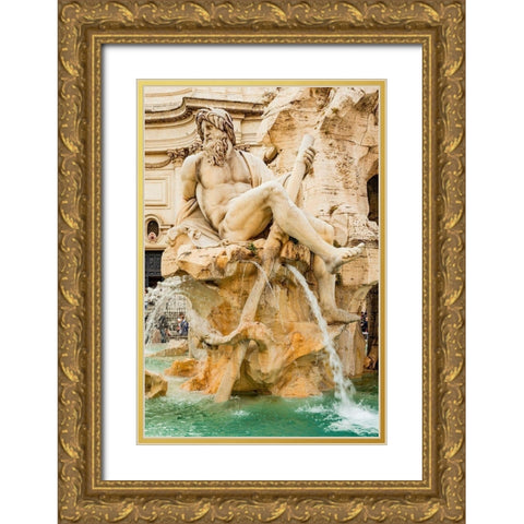 Italy-Rome Piazza Navona-Fountain of the Four Rivers  Gold Ornate Wood Framed Art Print with Double Matting by Jones, Alison