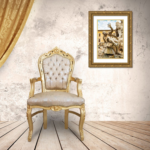 Italy-Rome Piazza Navona-Fountain of the Four Rivers  Gold Ornate Wood Framed Art Print with Double Matting by Jones, Alison
