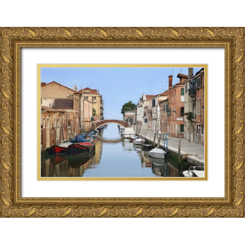 Italy, Venice Boats and homes along city canals Gold Ornate Wood Framed Art Print with Double Matting by Flaherty, Dennis