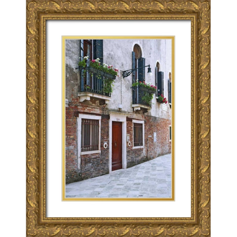 Italy, Venice A residential side street Gold Ornate Wood Framed Art Print with Double Matting by Flaherty, Dennis