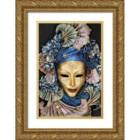 Italy, Venice A Venetian paper Mache mask Gold Ornate Wood Framed Art Print with Double Matting by Flaherty, Dennis