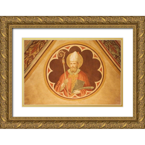 Italy, Fiesole Cathedral San Romolo Fresco Gold Ornate Wood Framed Art Print with Double Matting by Flaherty, Dennis