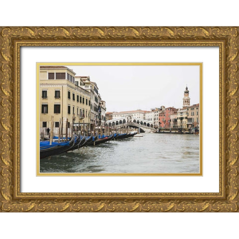 Italy, Venice Gondolas along the Grand Canal Gold Ornate Wood Framed Art Print with Double Matting by Flaherty, Dennis