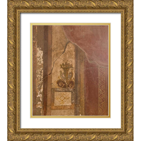 Italy, Campania Fresco in the ruins of Pompeii Gold Ornate Wood Framed Art Print with Double Matting by Kaveney, Wendy