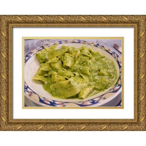 Italy, Camogli Plate of pasta with pesto sauce Gold Ornate Wood Framed Art Print with Double Matting by Kaveney, Wendy