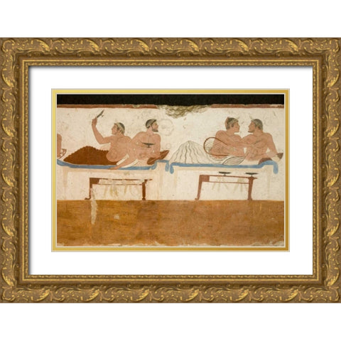 Italy, Paestum Fresco from the Divers Tomb Gold Ornate Wood Framed Art Print with Double Matting by Kaveney, Wendy