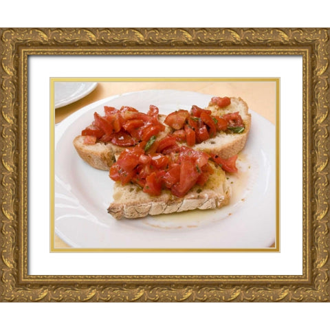 Italy, Positano Display plate of bruschetta Gold Ornate Wood Framed Art Print with Double Matting by Kaveney, Wendy