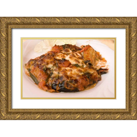 Italy, Positano Plate of eggplant parmesan Gold Ornate Wood Framed Art Print with Double Matting by Kaveney, Wendy