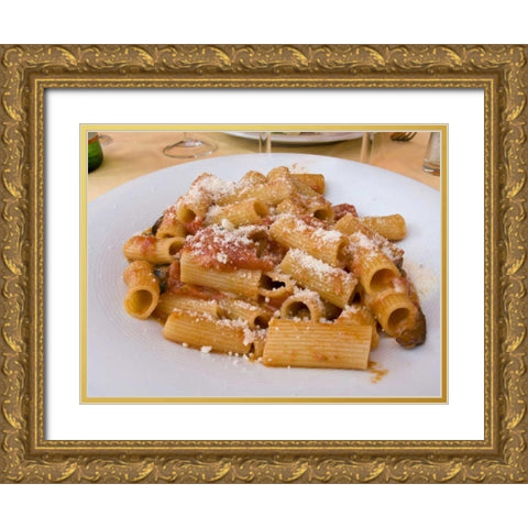 Italy, Positano Display plate of rigatoni Gold Ornate Wood Framed Art Print with Double Matting by Kaveney, Wendy
