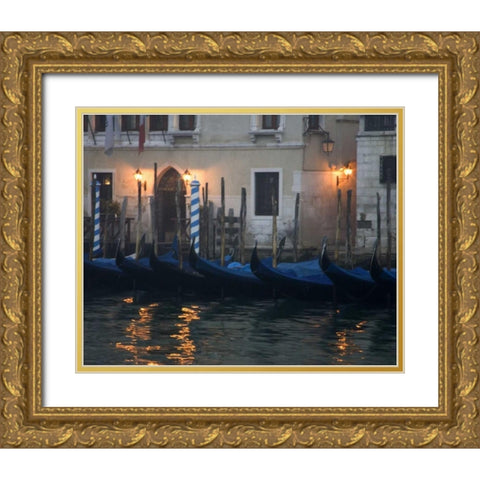 Italy, Venice Gondolas moored in early morning Gold Ornate Wood Framed Art Print with Double Matting by Young, Bill