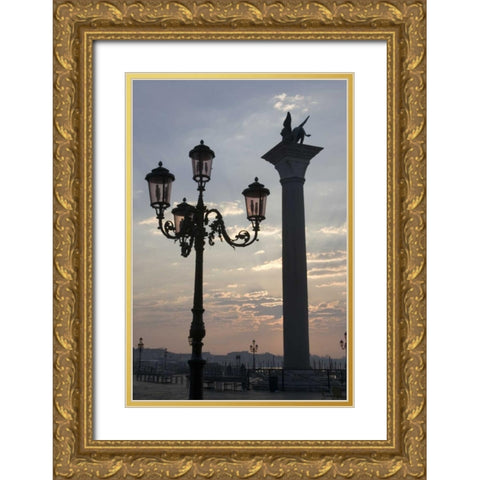 Italy, Venice Lion of St Mark atop column Gold Ornate Wood Framed Art Print with Double Matting by Young, Bill