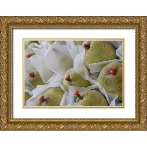 Italy, Venice Pears with red wax on stems Gold Ornate Wood Framed Art Print with Double Matting by Young, Bill