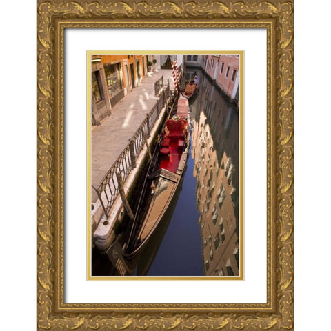 Italy, Venice Gondola parked in a canal Gold Ornate Wood Framed Art Print with Double Matting by Kaveney, Wendy
