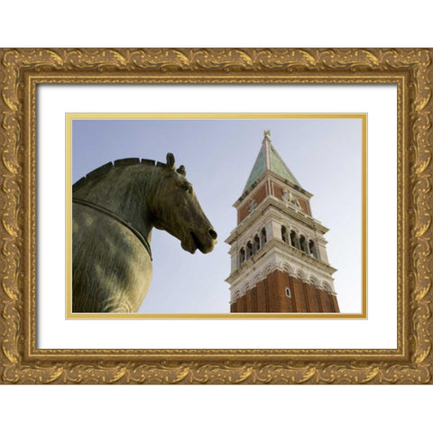 Italy, Venice San Marco Horse and Campanile Gold Ornate Wood Framed Art Print with Double Matting by Kaveney, Wendy