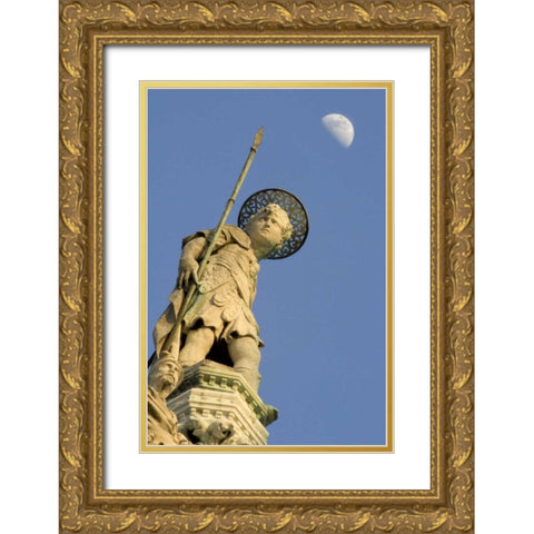 Italy, Venice Basilica di San Marco and statue Gold Ornate Wood Framed Art Print with Double Matting by Kaveney, Wendy