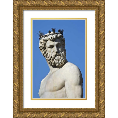 Italy, Florence Statue of Roman god Neptune Gold Ornate Wood Framed Art Print with Double Matting by Flaherty, Dennis