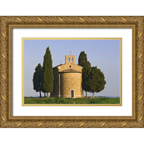 Italy, Tuscany Chapel of Vitaleta Gold Ornate Wood Framed Art Print with Double Matting by Flaherty, Dennis