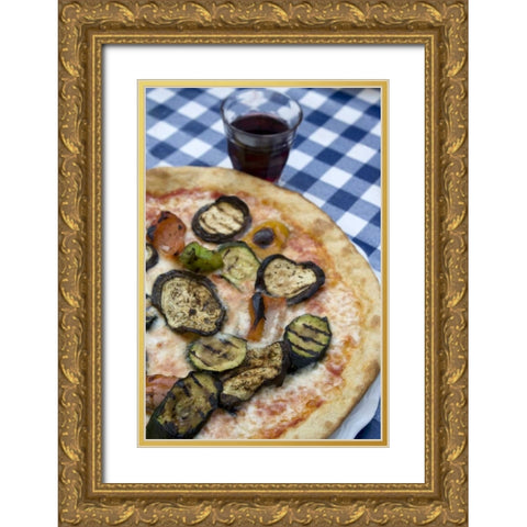 Italy, Venice Vegetarian pizza and wine Gold Ornate Wood Framed Art Print with Double Matting by Kaveney, Wendy