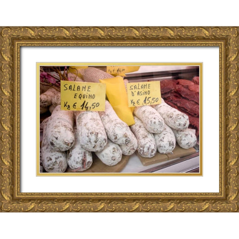 Italy, Venice Horse meat products for sale Gold Ornate Wood Framed Art Print with Double Matting by Kaveney, Wendy