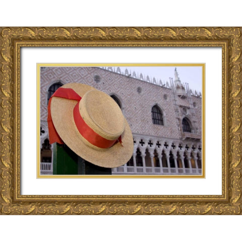 Italy, Venice Gondoliers hat and Doges Palace Gold Ornate Wood Framed Art Print with Double Matting by Kaveney, Wendy