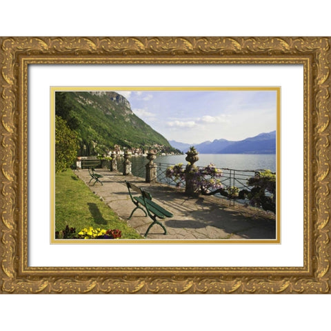 Italy, Varenna View of Lake Como with Varenna Gold Ornate Wood Framed Art Print with Double Matting by Flaherty, Dennis